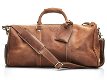 Load image into Gallery viewer, DELUXE TAN LEATHER SPORTS DUFFEL BAG