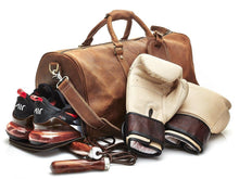 Load image into Gallery viewer, DELUXE TAN LEATHER SPORTS DUFFEL BAG
