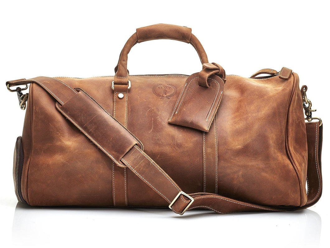 DELUXE TAN LEATHER SPORTS DUFFEL BAG