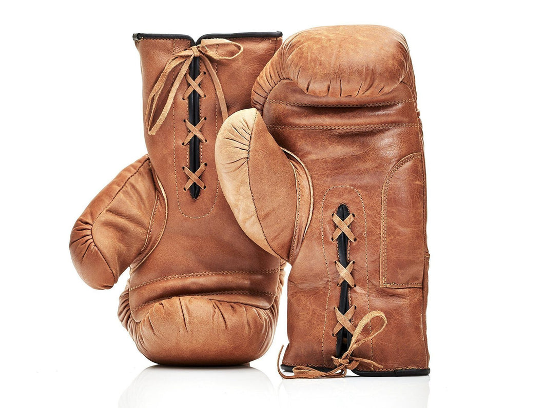 RETRO DELUXE TAN LEATHER BOXING GLOVES (LACE UP)