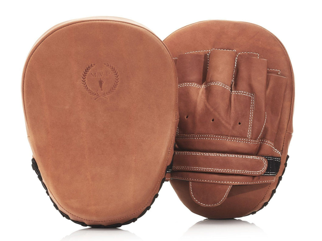 PRO DELUXE TAN LEATHER FOCUS PADS, WHITE STITCH